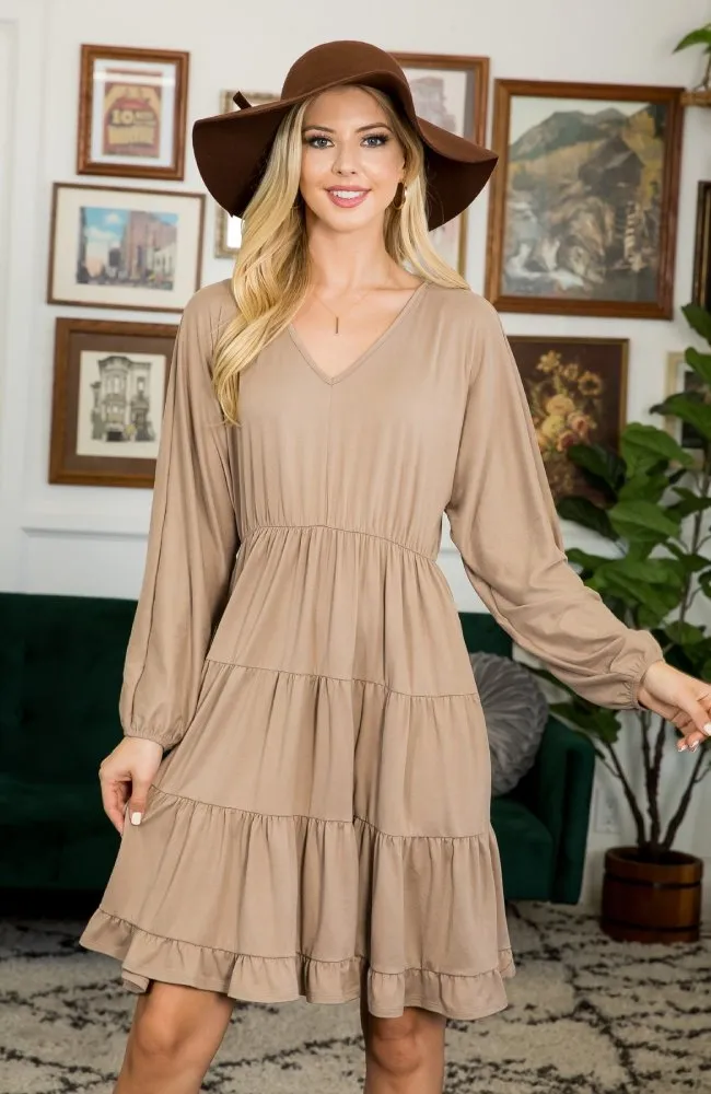 Plus Mocha Puff Sleeve Dress