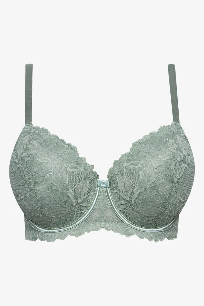Plus Size 2 Pack Lace Balconette Bras Green & Grey