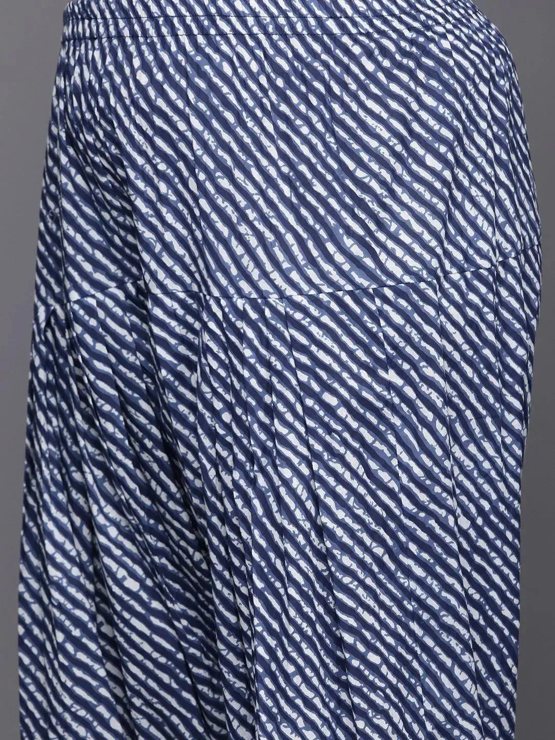 Plus Size Blue Printed Cotton Straight Kurta With Salwar & Dupatta