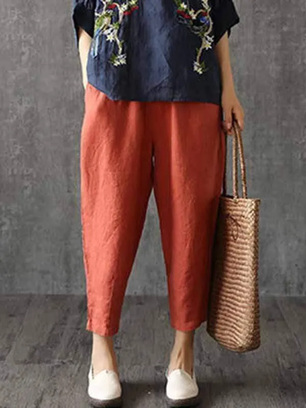 Plus size cotton linen casual pants