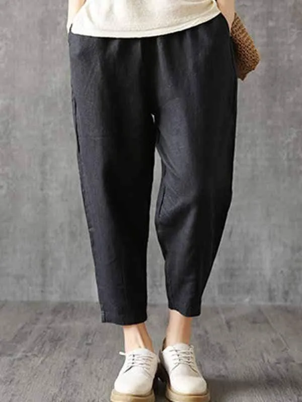 Plus size cotton linen casual pants