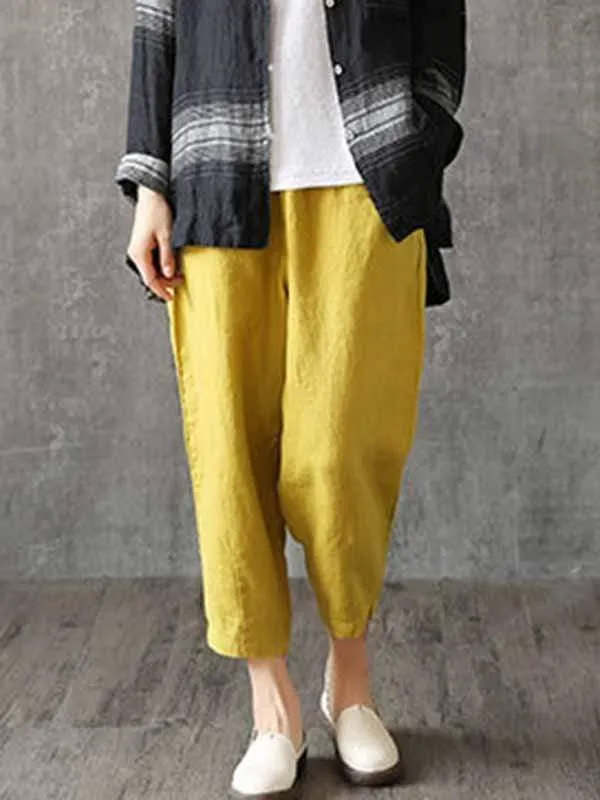 Plus size cotton linen casual pants