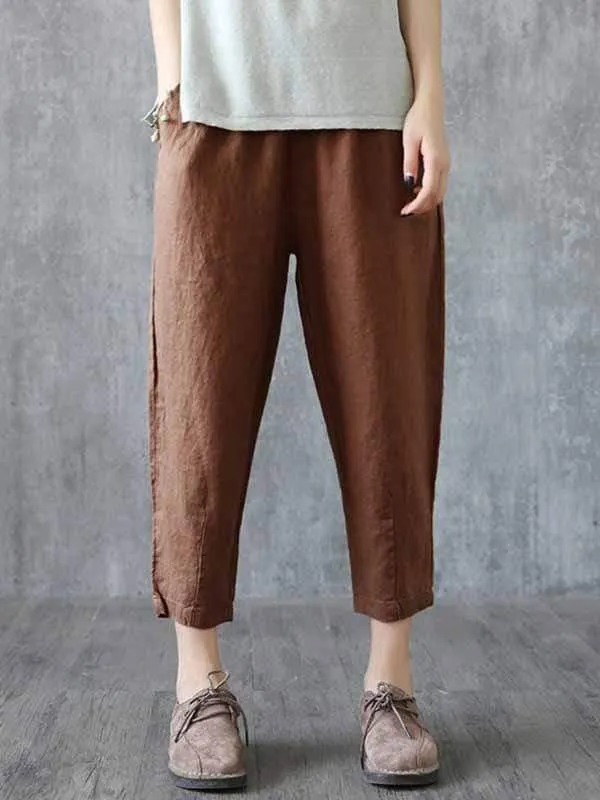 Plus size cotton linen casual pants