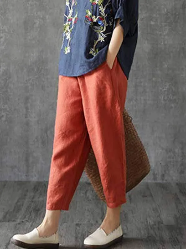 Plus size cotton linen casual pants