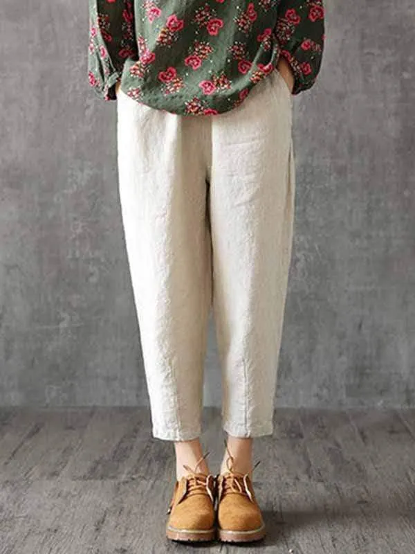 Plus size cotton linen casual pants