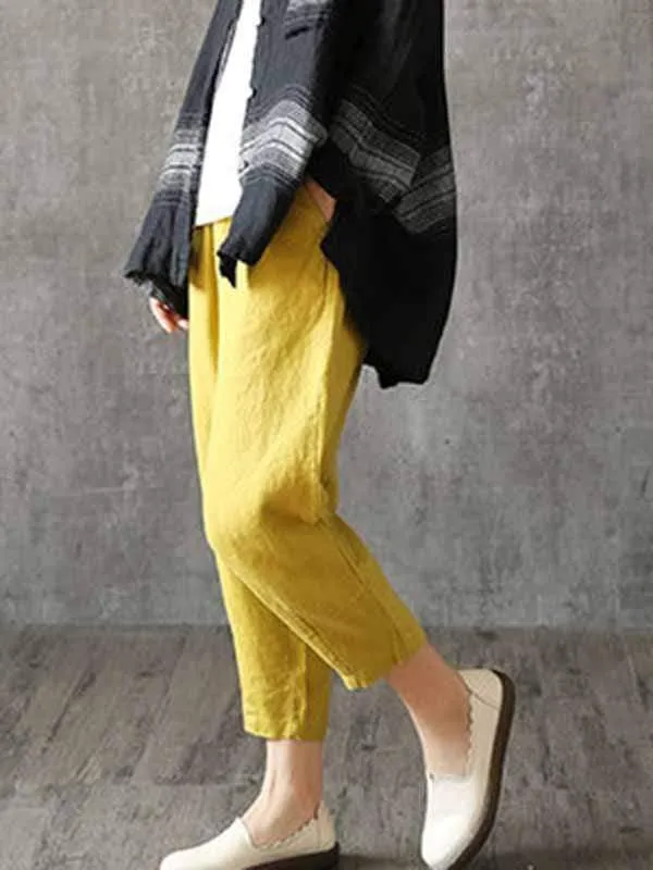 Plus size cotton linen casual pants