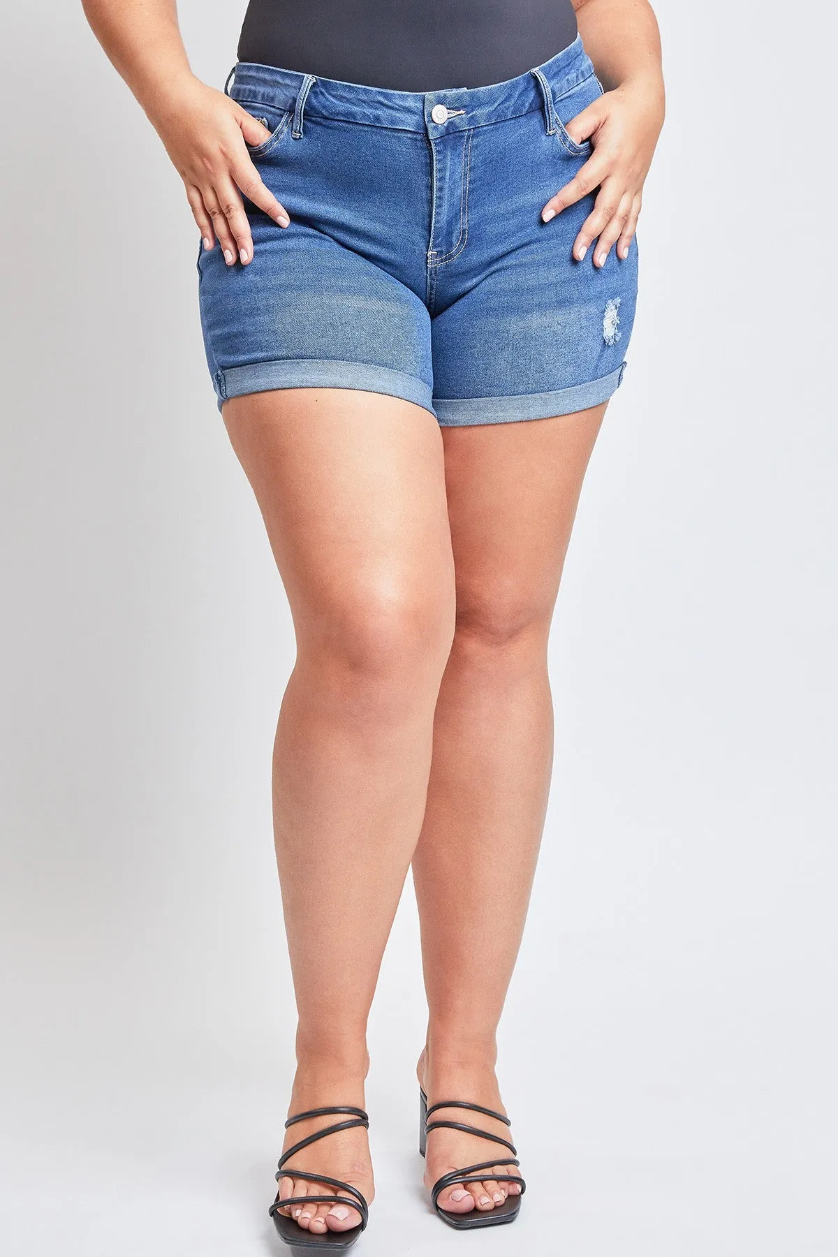 Plus Size Curvy Fit Ultra High Rise Cuffed Jean Shorts