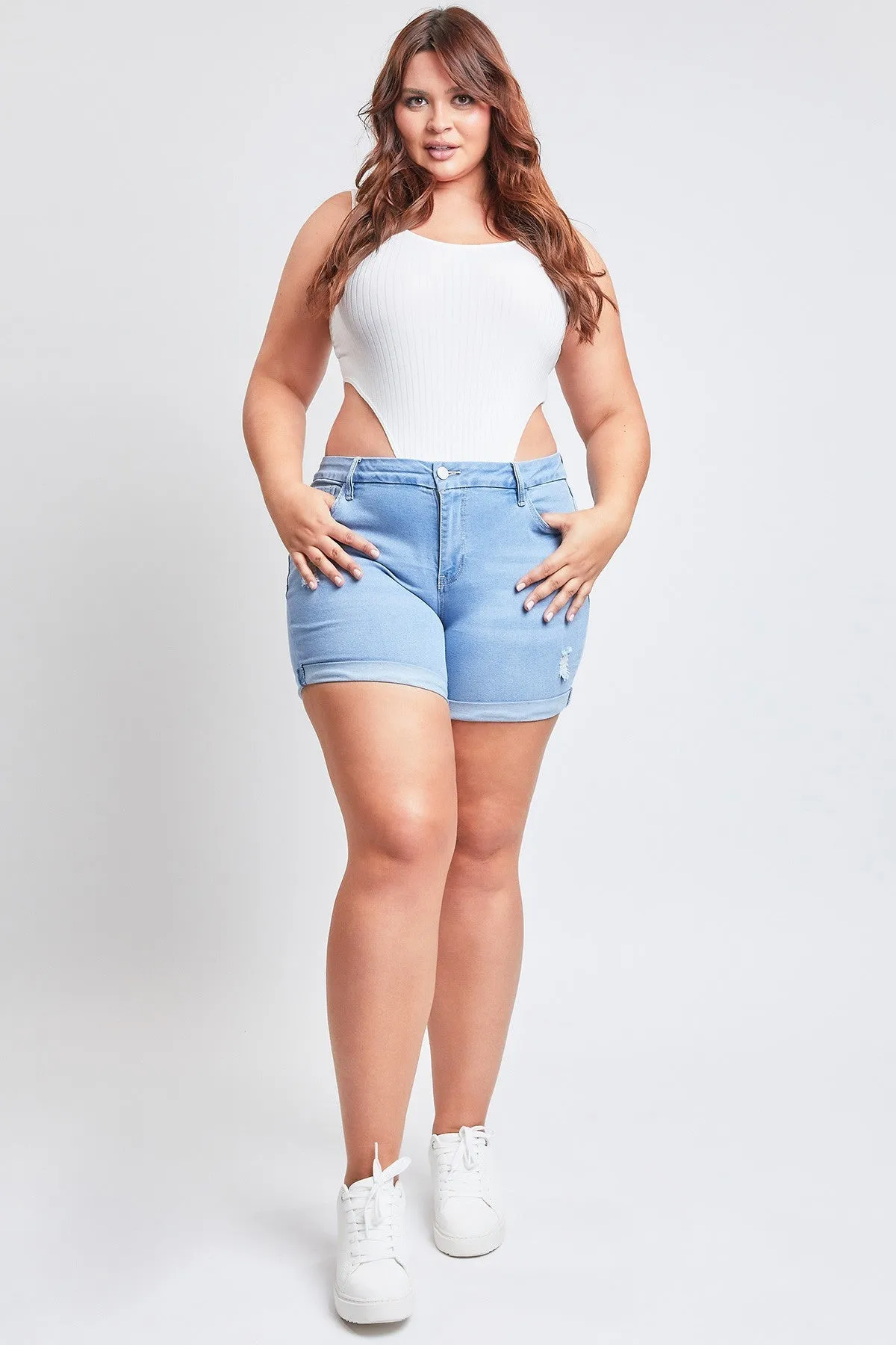 Plus Size Curvy Fit Ultra High Rise Cuffed Jean Shorts