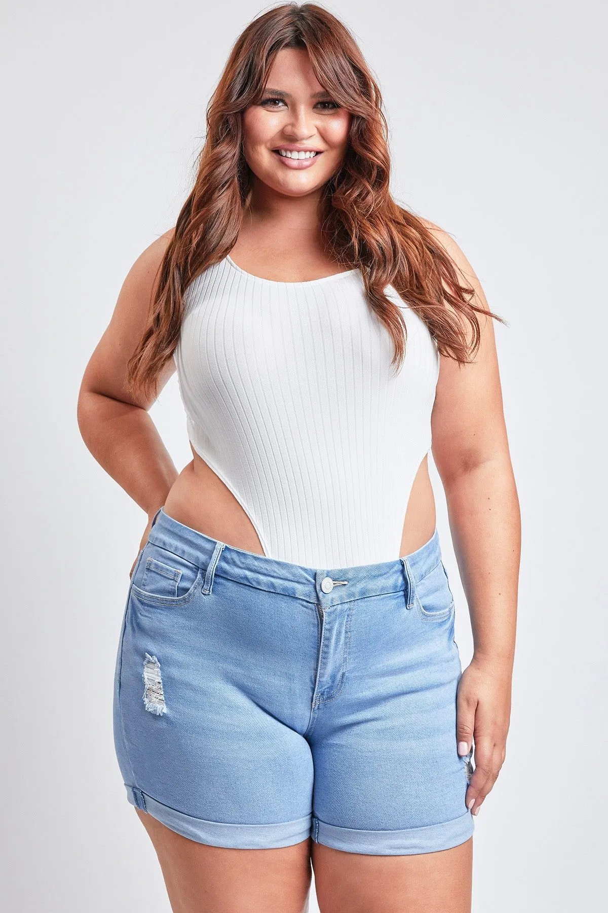 Plus Size Curvy Fit Ultra High Rise Cuffed Jean Shorts