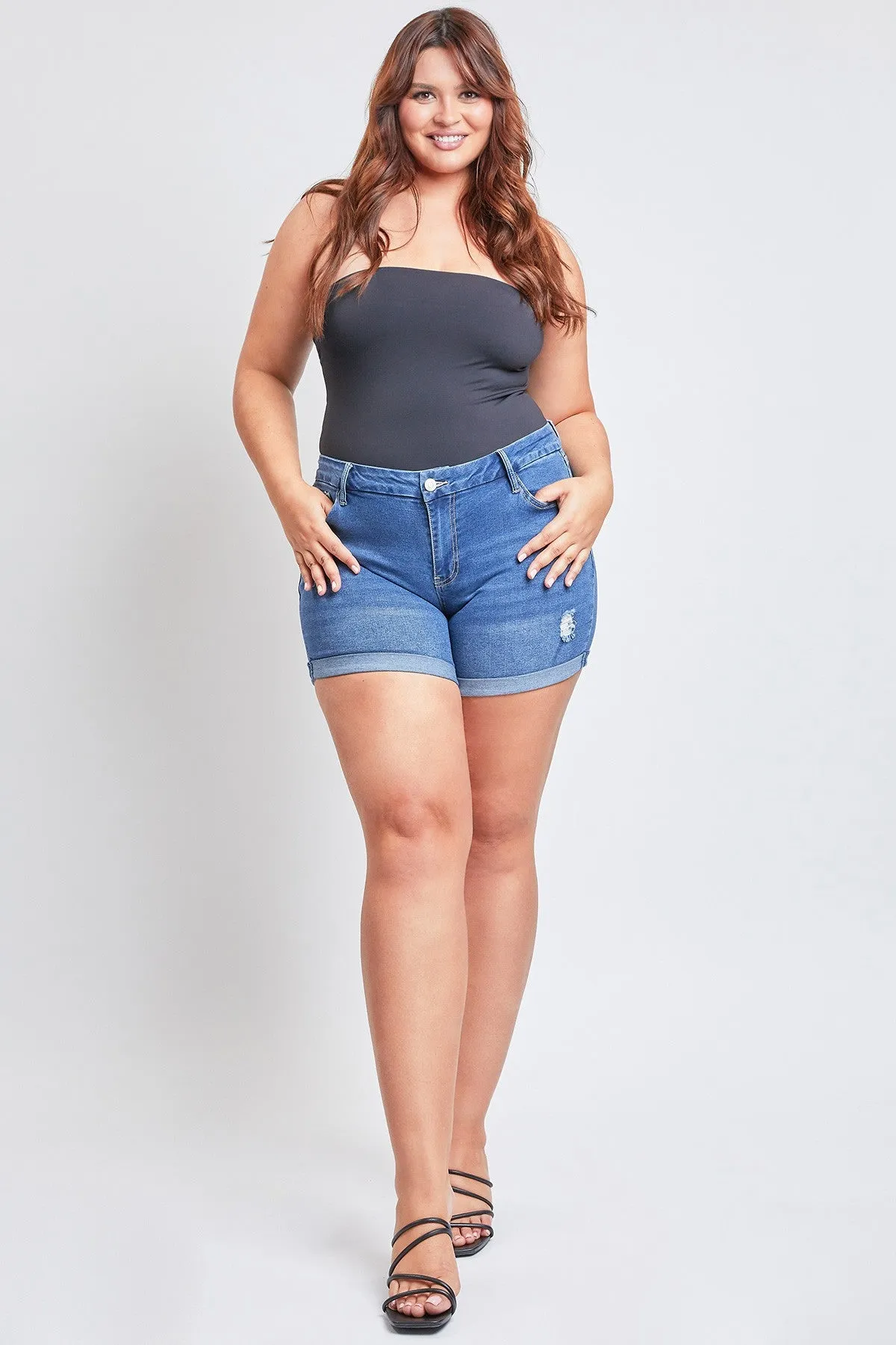 Plus Size Curvy Fit Ultra High Rise Cuffed Jean Shorts