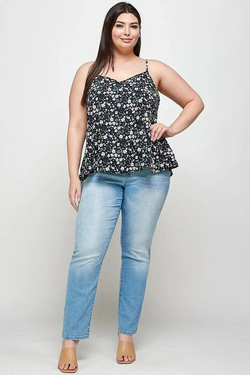 Plus Size Navy Blue Ditsy Floral Spaghetti Strap Cami Top