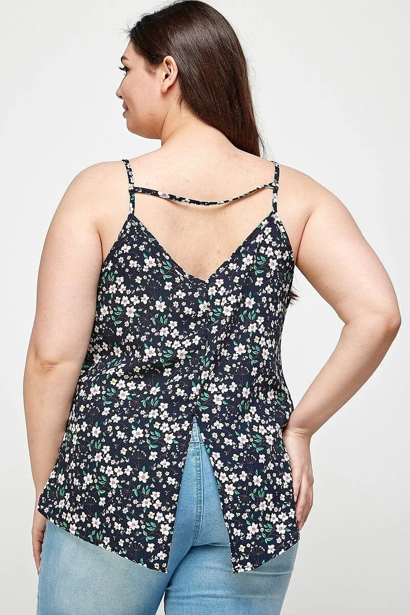 Plus Size Navy Blue Ditsy Floral Spaghetti Strap Cami Top