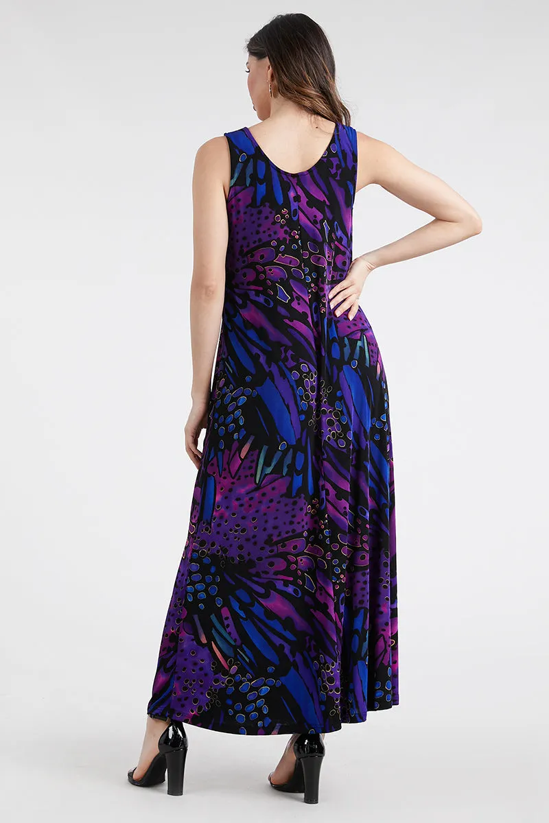 Plus Size Print Stretchy Tank Long Dress-7000BN-TXP1-W207