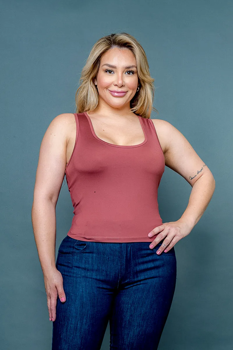 Plus Size Silky Fitted Scoop Neck Racer Back Tank Top (ZB11448)