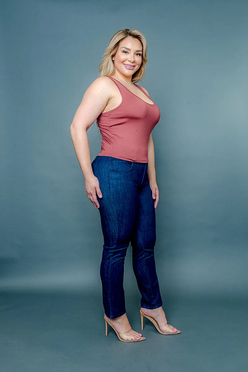Plus Size Silky Fitted Scoop Neck Racer Back Tank Top (ZB11448)