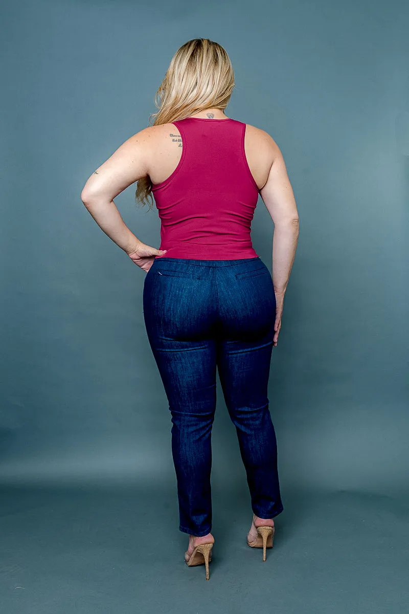 Plus Size Silky Fitted Scoop Neck Racer Back Tank Top (ZB11448)