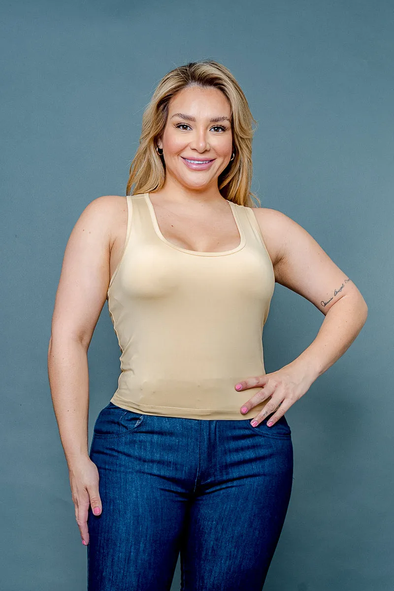 Plus Size Silky Fitted Scoop Neck Racer Back Tank Top (ZB11448)