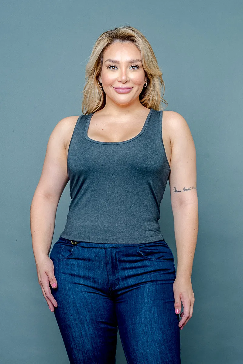 Plus Size Silky Fitted Scoop Neck Racer Back Tank Top (ZB11448)