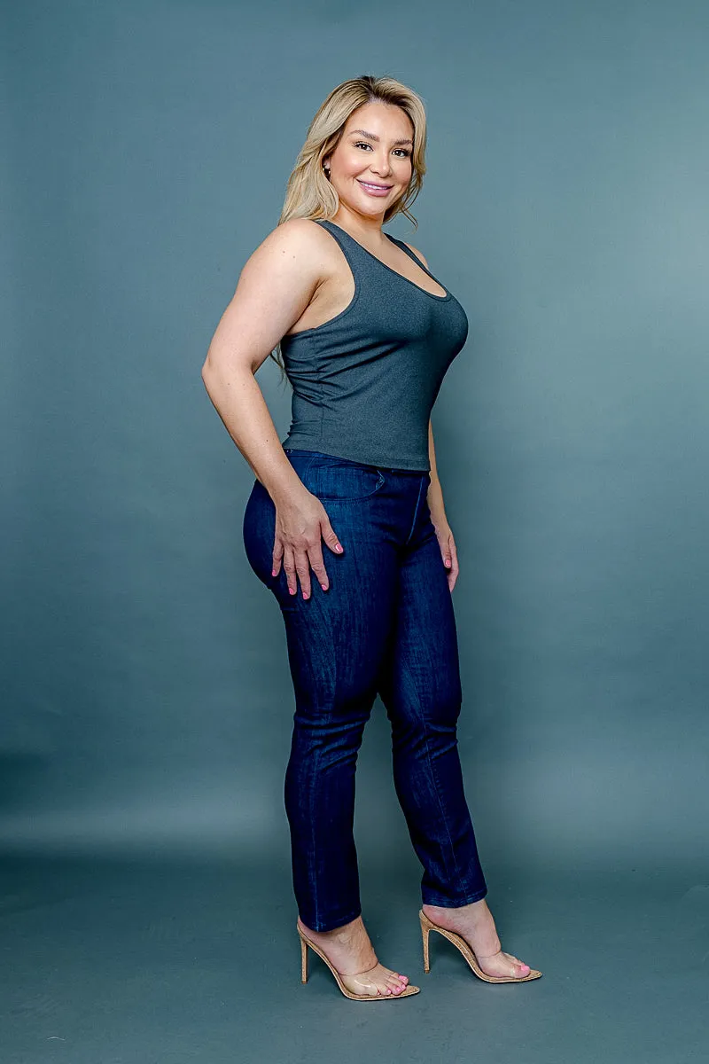 Plus Size Silky Fitted Scoop Neck Racer Back Tank Top (ZB11448)