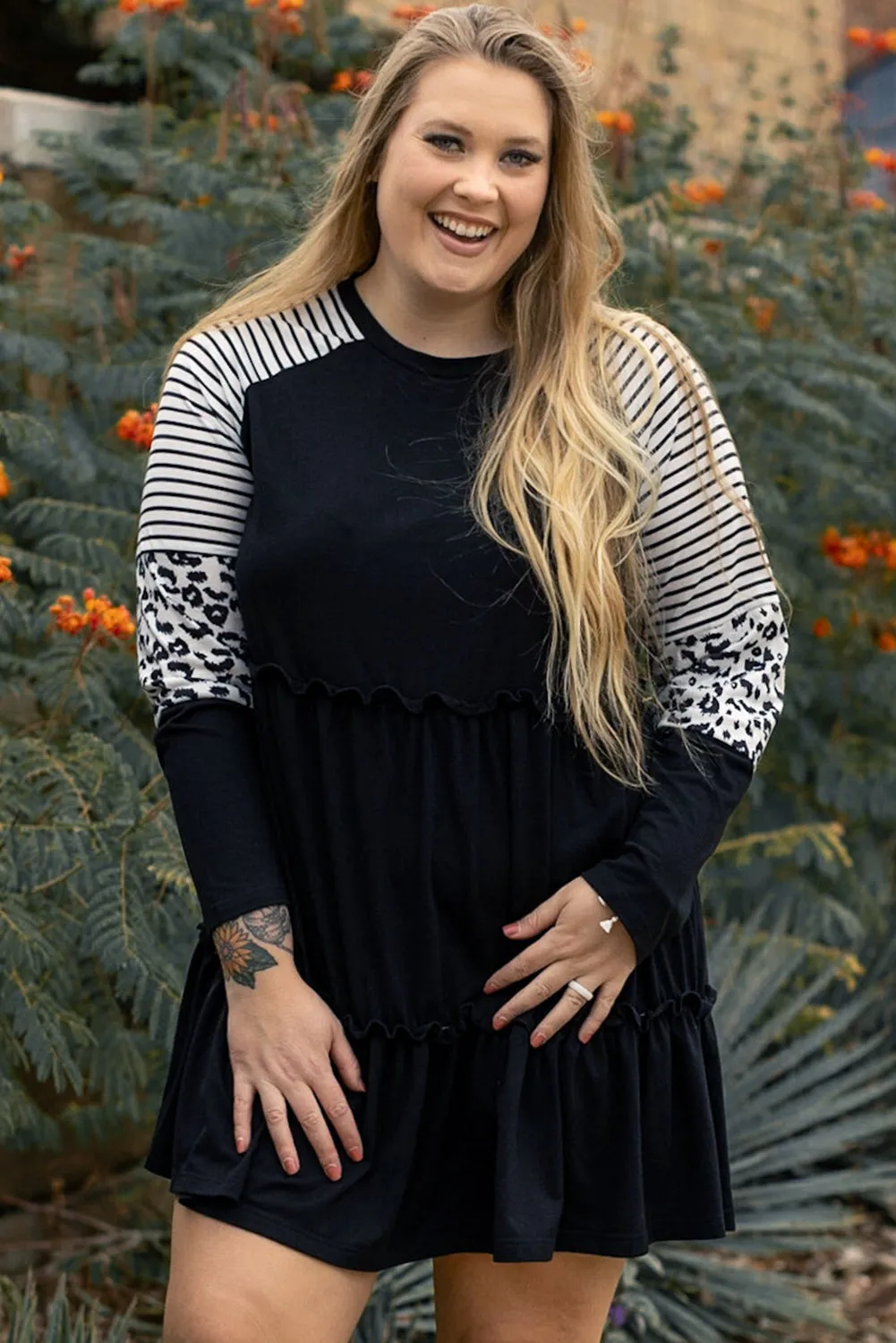 Plus Size Striped Tiered Dress