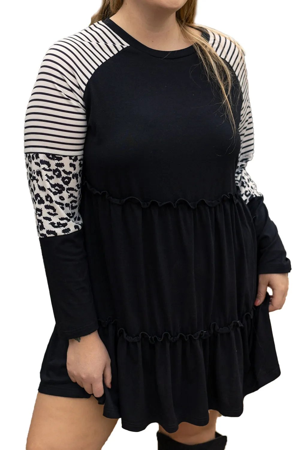 Plus Size Striped Tiered Dress