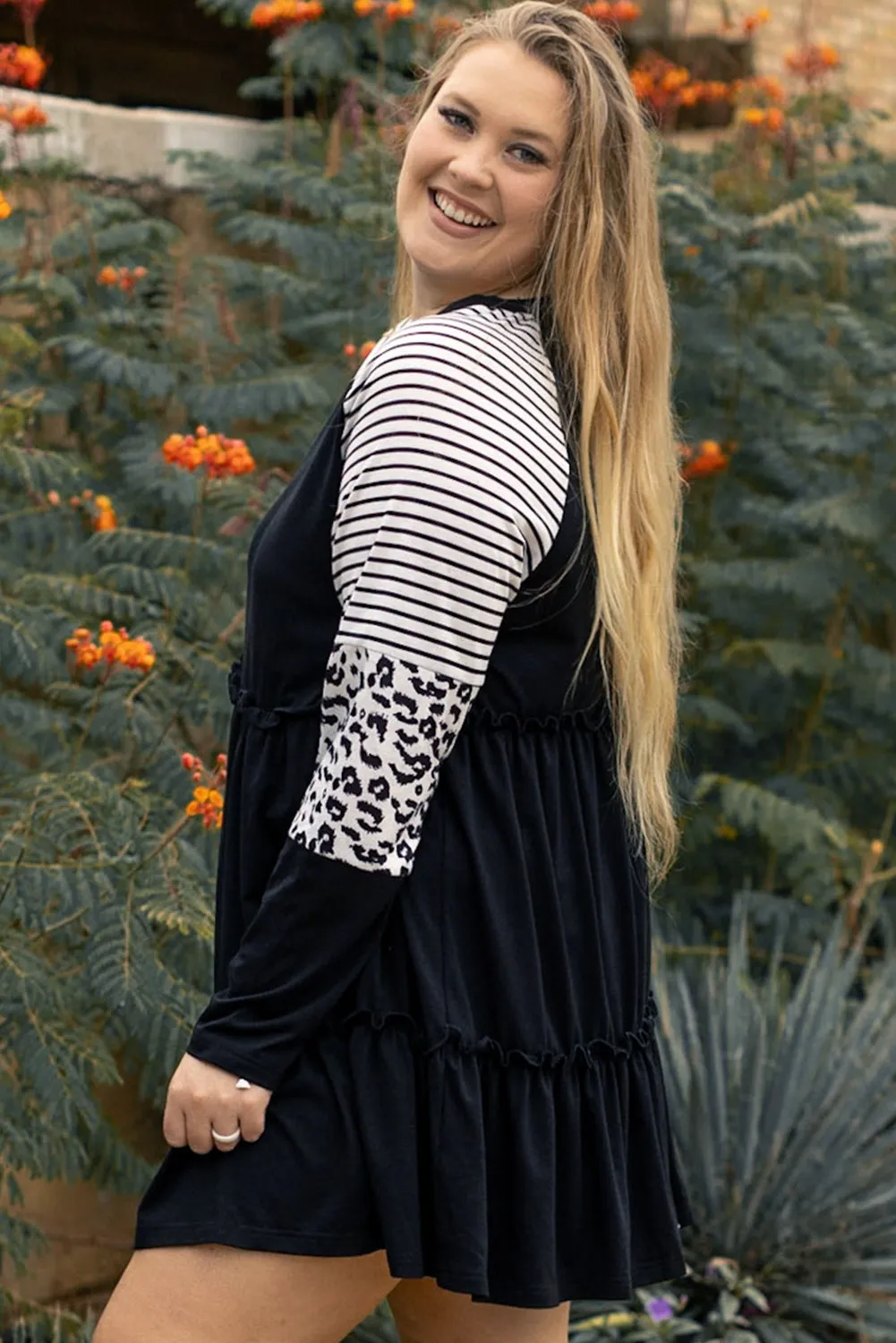 Plus Size Striped Tiered Dress