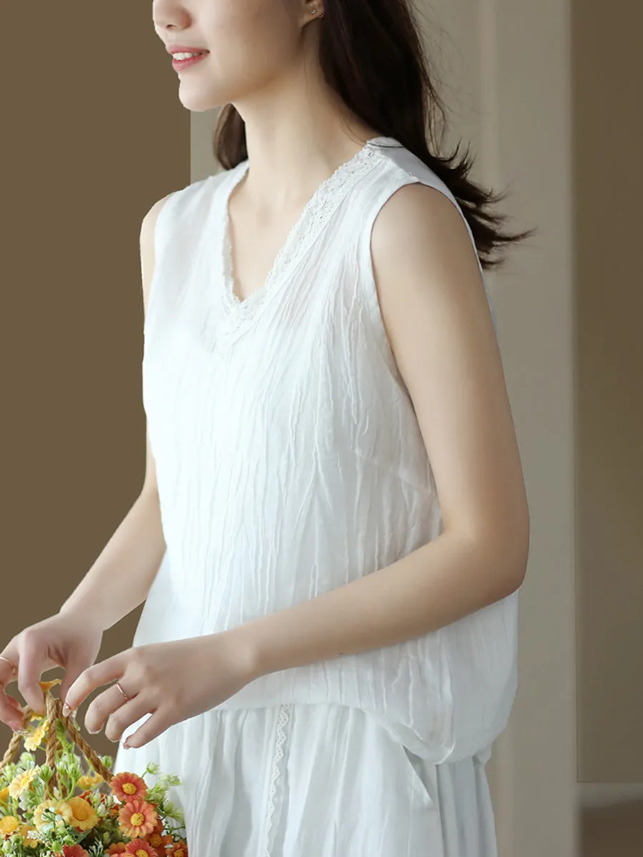 Plus Size Women Vintage Solid 100%Ramie Suits
