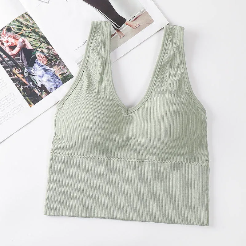 Popular Inspired Seamless Bare Back Bralette Yoga Sporty Casual Innerwear Women Tank Top Anti-Exposed Activewear