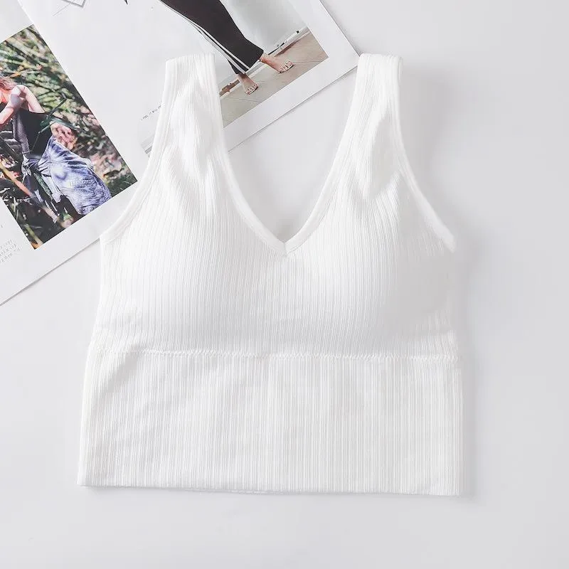 Popular Inspired Seamless Bare Back Bralette Yoga Sporty Casual Innerwear Women Tank Top Anti-Exposed Activewear