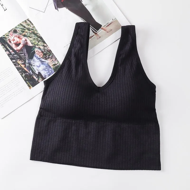 Popular Inspired Seamless Bare Back Bralette Yoga Sporty Casual Innerwear Women Tank Top Anti-Exposed Activewear