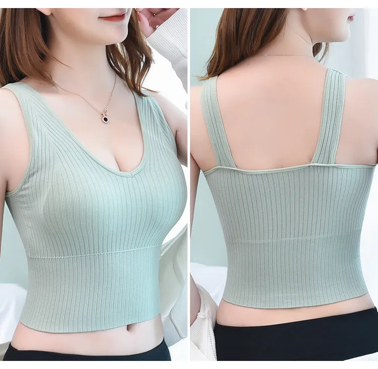 Popular Inspired Seamless Bare Back Bralette Yoga Sporty Casual Innerwear Women Tank Top Anti-Exposed Activewear