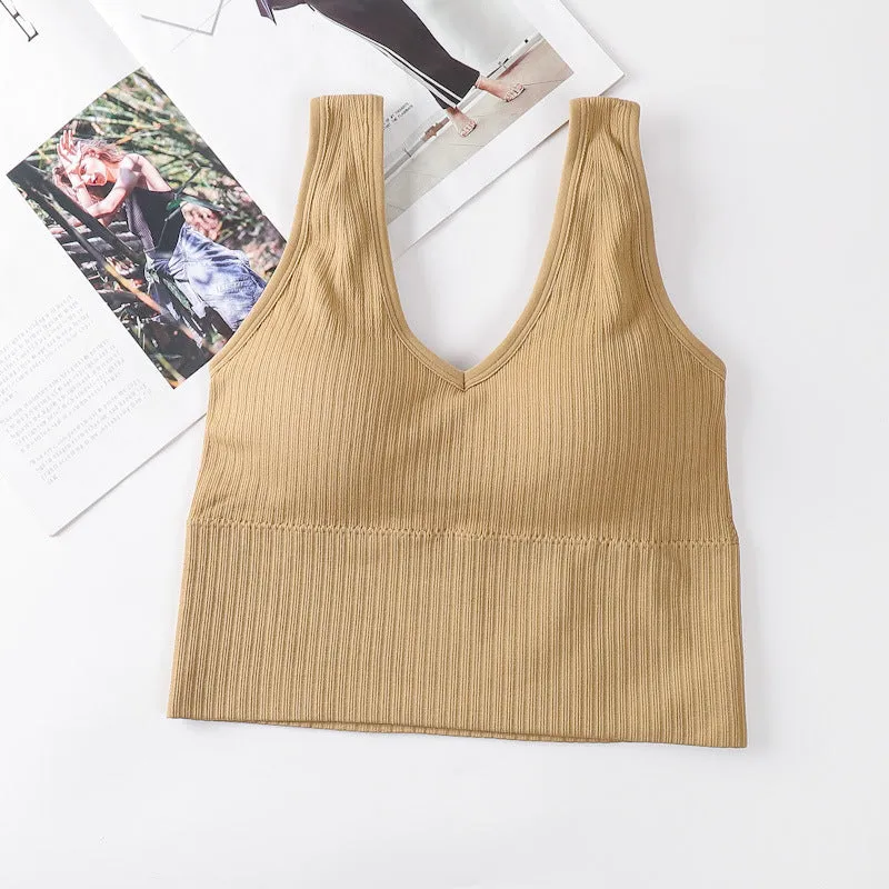 Popular Inspired Seamless Bare Back Bralette Yoga Sporty Casual Innerwear Women Tank Top Anti-Exposed Activewear