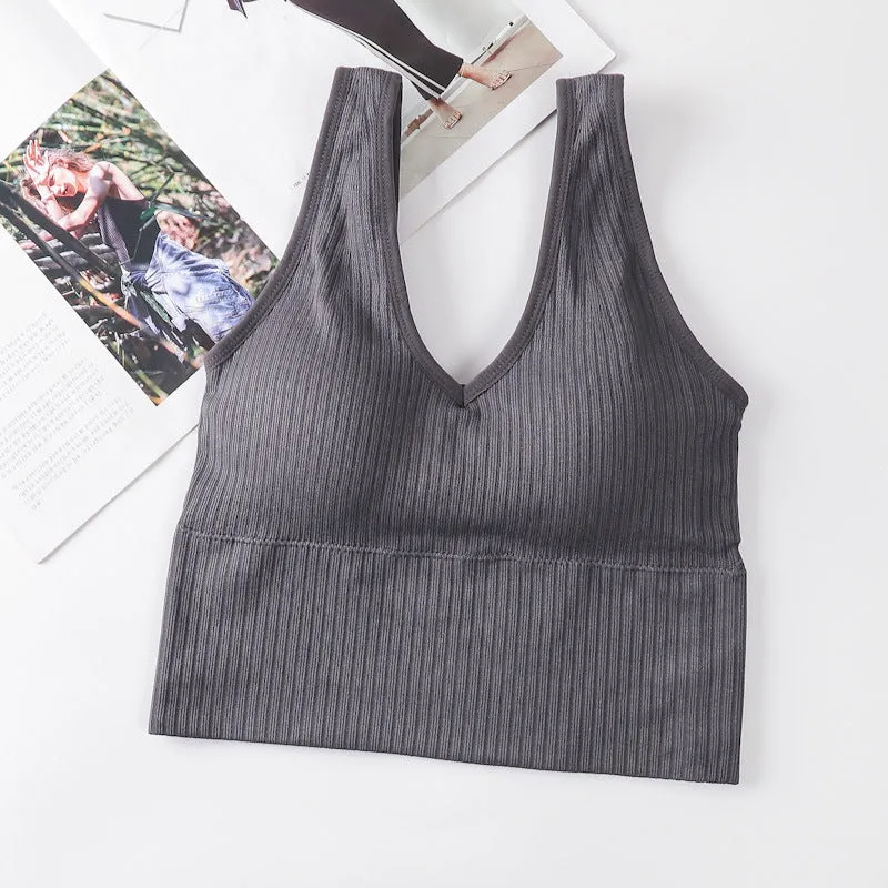 Popular Inspired Seamless Bare Back Bralette Yoga Sporty Casual Innerwear Women Tank Top Anti-Exposed Activewear