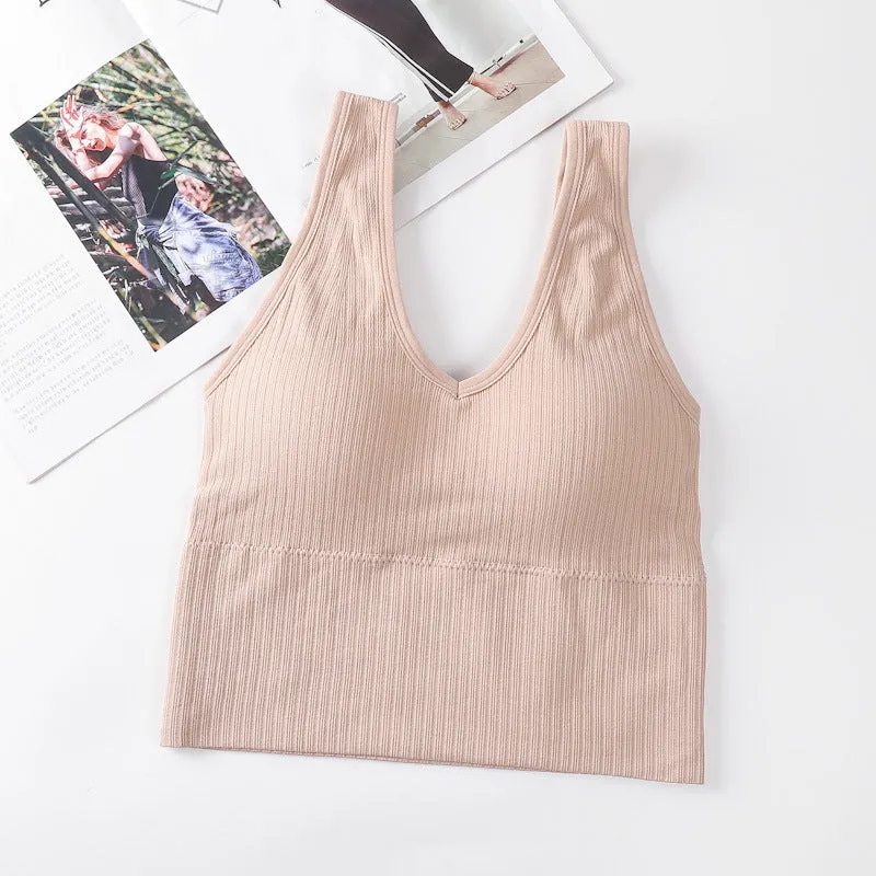 Popular Inspired Seamless Bare Back Bralette Yoga Sporty Casual Innerwear Women Tank Top Anti-Exposed Activewear