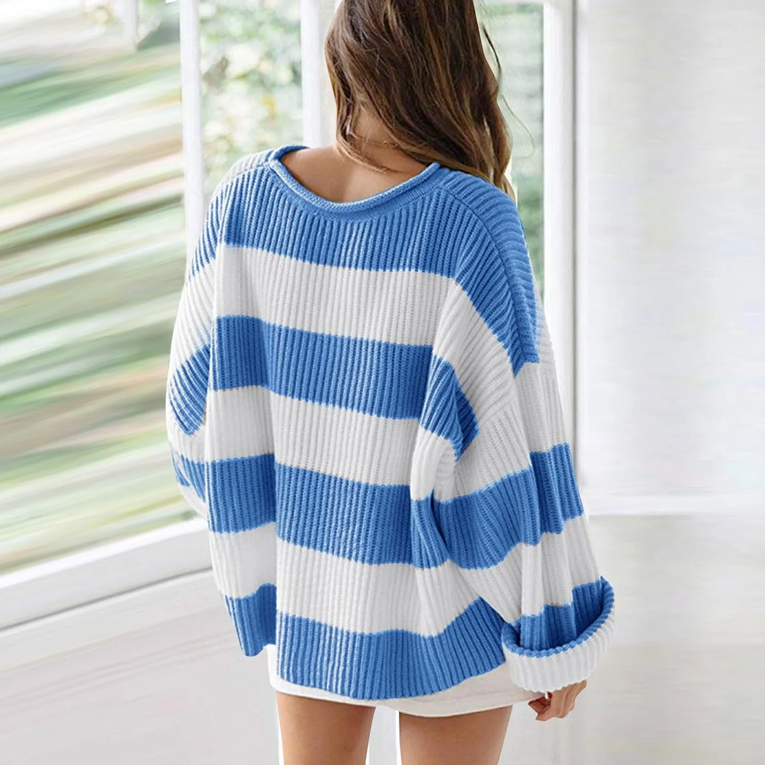Pullover Sweaters for Women Cable Knit Color Block Sweater Crewneck Sweatshirt Long Sleeve Jumper Womens Fashion Top