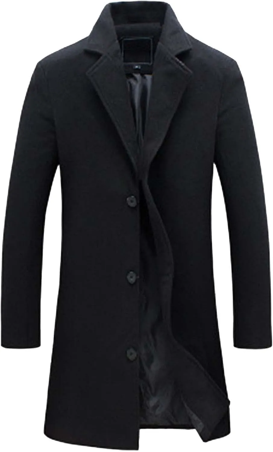 QWENTMTNTY Men's Winter Wool Trench Coat Slim Fit Notch Collar Single Brested Pea Coats Casual Business Warm Thermal Jackets