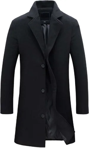 QWENTMTNTY Men's Winter Wool Trench Coat Slim Fit Notch Collar Single Brested Pea Coats Casual Business Warm Thermal Jackets