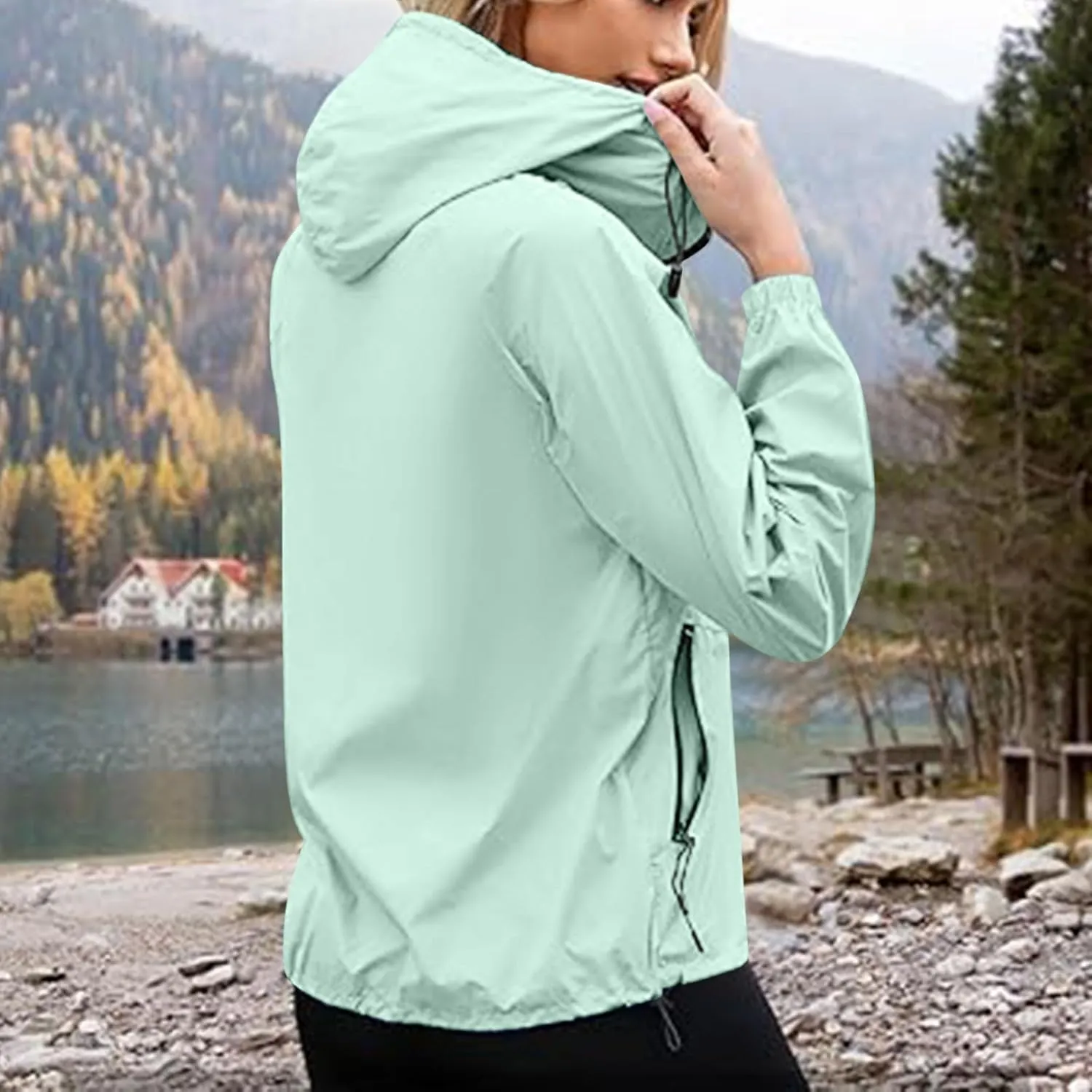Rain Jacket for Women Waterproof Lightweight Hooded Raincoat for Hiking Travel Outdoor Casual Loose Jackets Coats