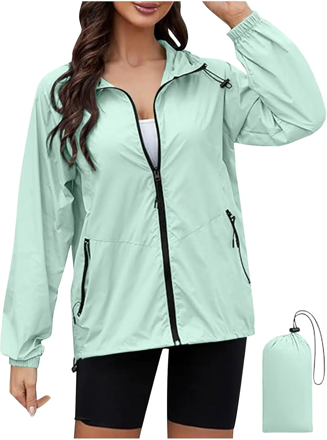 Rain Jacket for Women Waterproof Lightweight Hooded Raincoat for Hiking Travel Outdoor Casual Loose Jackets Coats