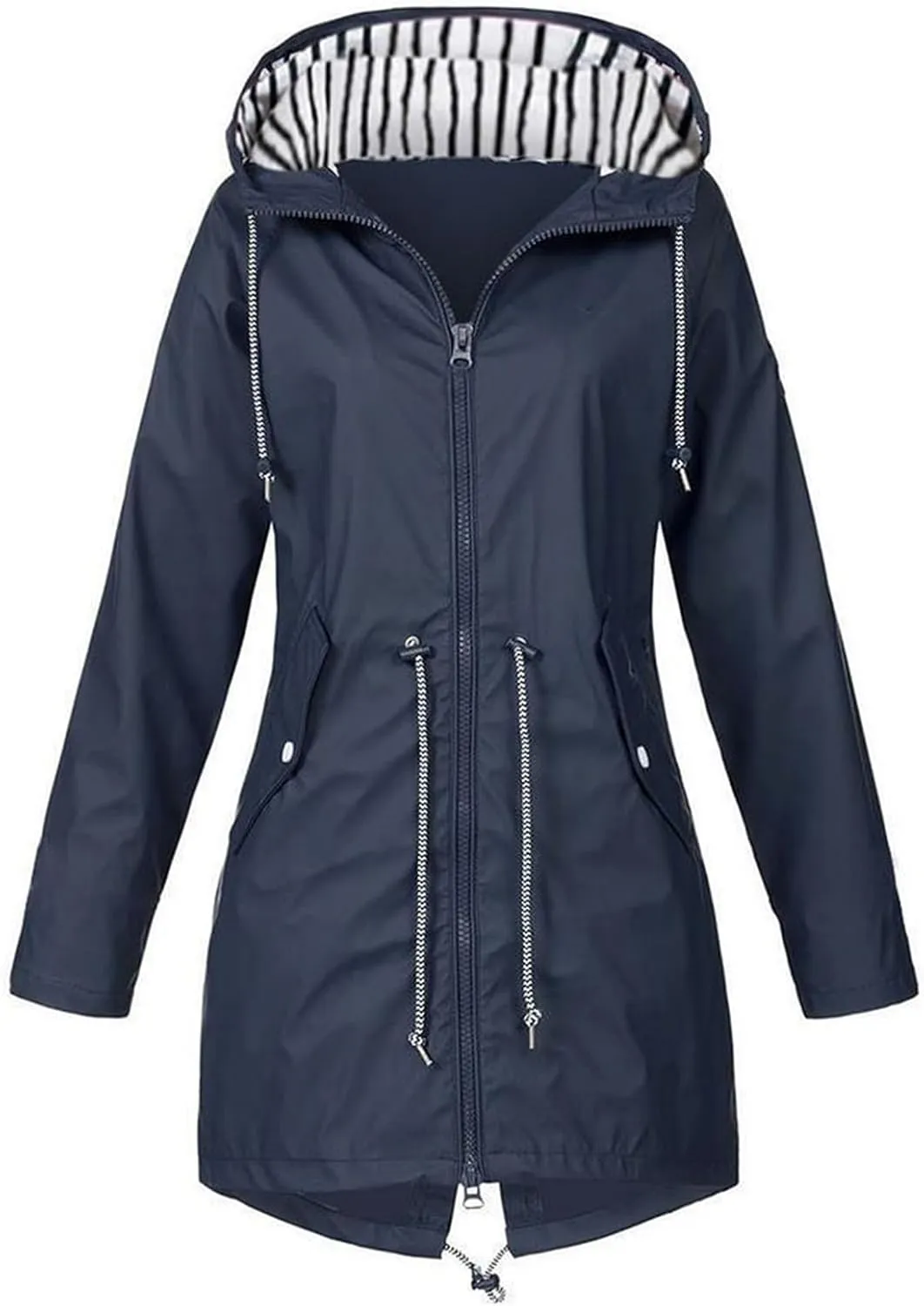 Rain Jacket for Women Waterproof Raincoat Zip Up Hooded Jackets Outdoor Windbreaker Lightweight Trench Coat