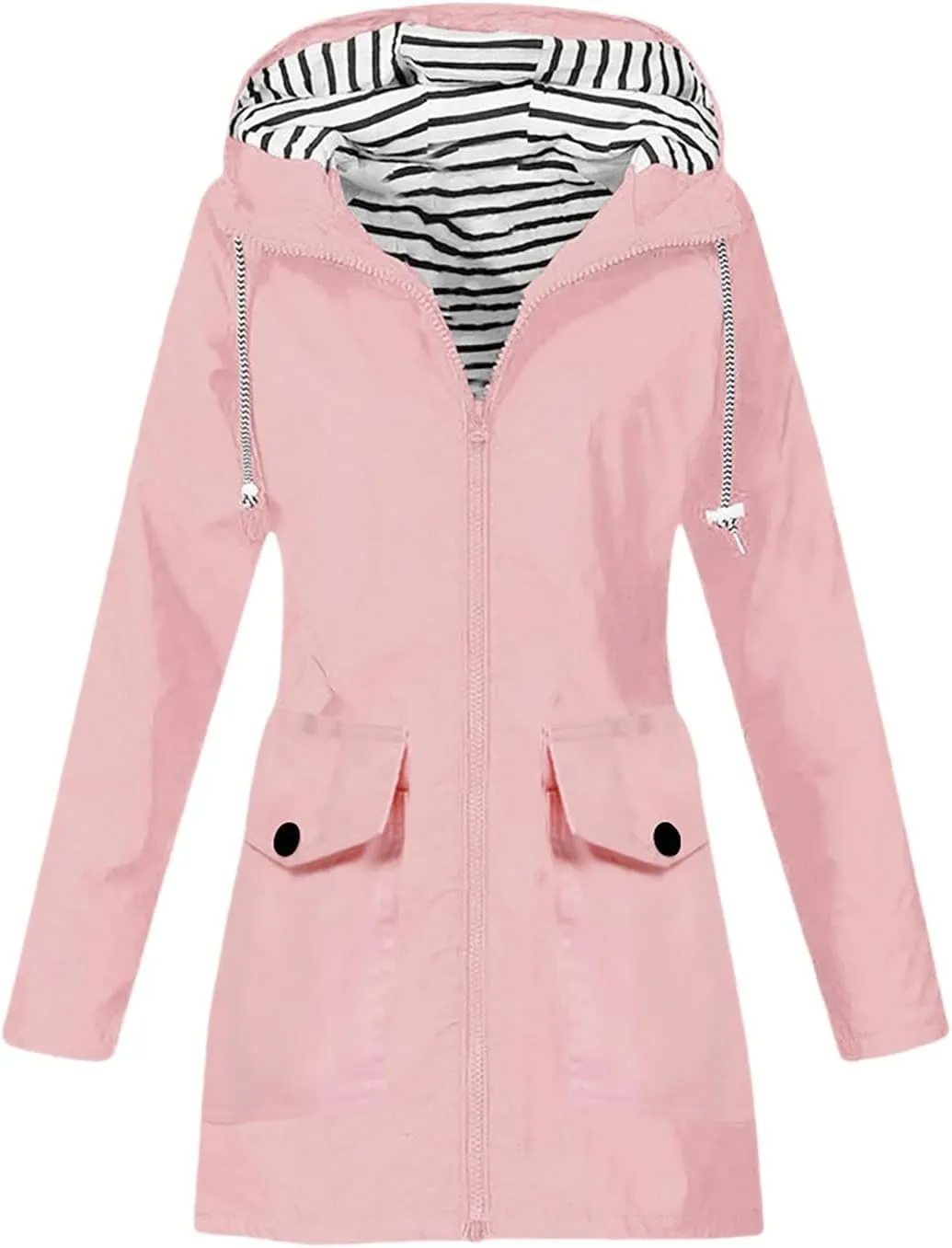 Rain Jacket for Women Windproof with Hood Long Hooded Trench Coats Lined Windbreaker Travel Jacket