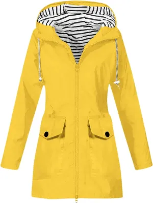Rain Jacket for Women Windproof with Hood Long Hooded Trench Coats Lined Windbreaker Travel Jacket