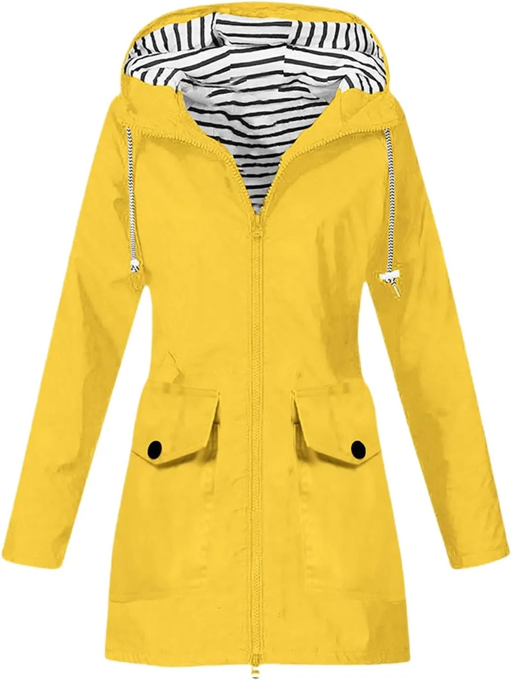 Rain Jacket for Women Windproof with Hood Long Hooded Trench Coats Lined Windbreaker Travel Jacket