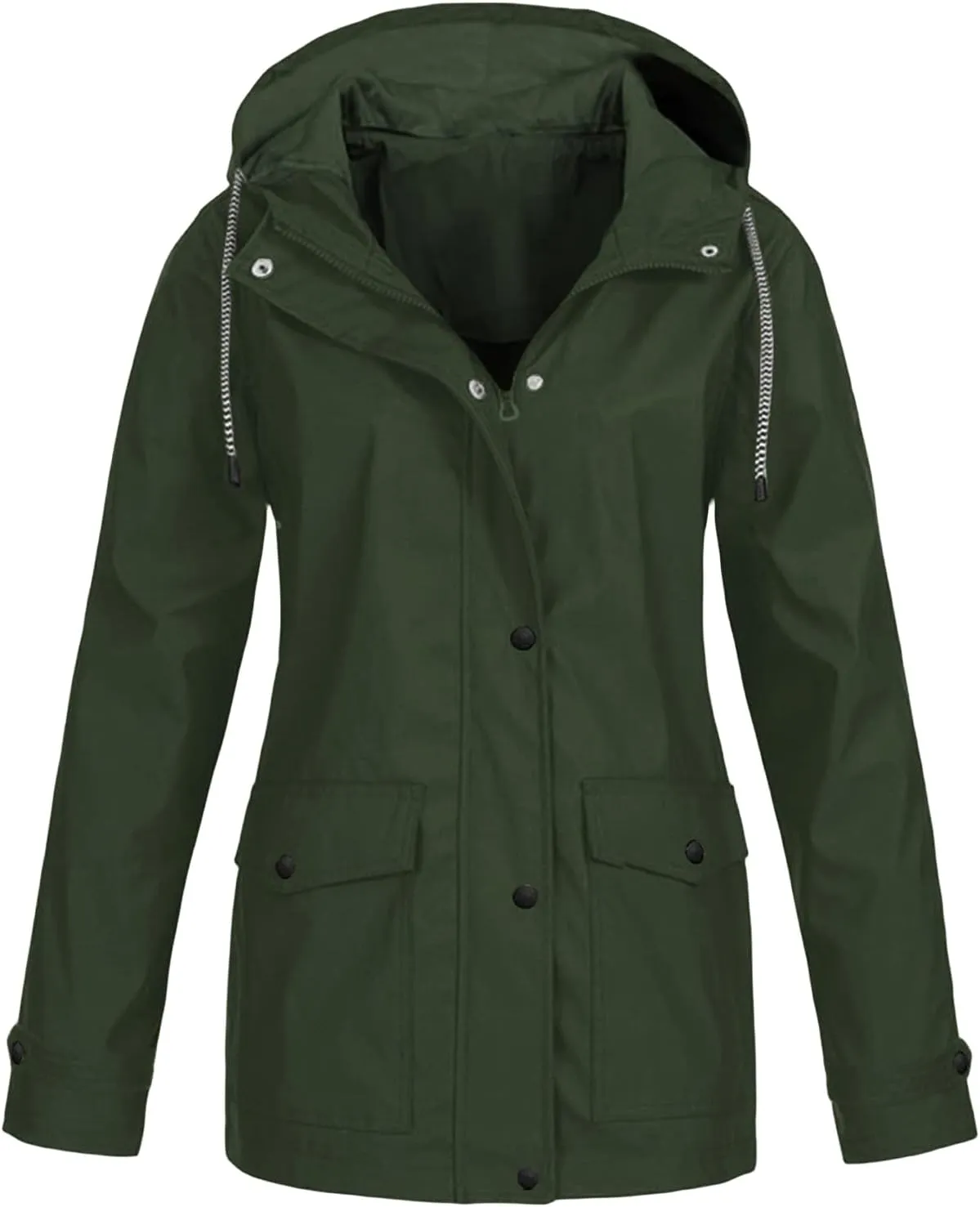 Rain Jackets Women Lightweight Hooded Trench Coats Button Down Coats Zip Up Windbreaker Plus Size Hiking Windbreaker