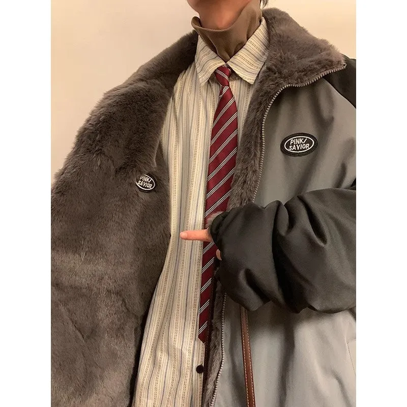 Riolio mens jackets Corduroy Coat Men's Winter Thickened Lamb Wool Stitching Cotton-Padded Coat plus Size Loose Cotton-Padded Jacket Youth Cotton-Padded Coat