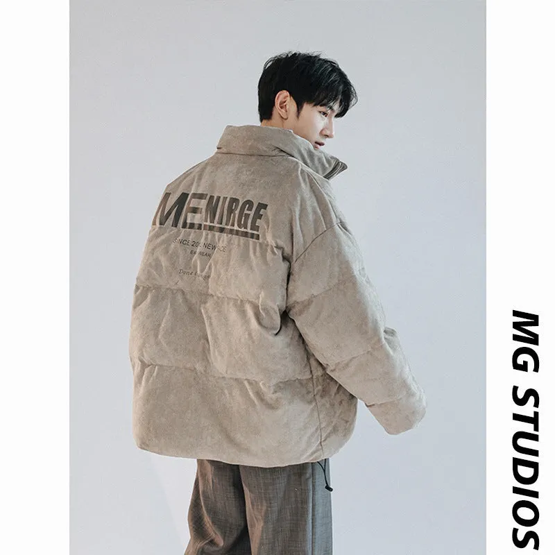 Riolio mens jackets Corduroy Coat Men's Winter Thickened Lamb Wool Stitching Cotton-Padded Coat plus Size Loose Cotton-Padded Jacket Youth Cotton-Padded Coat