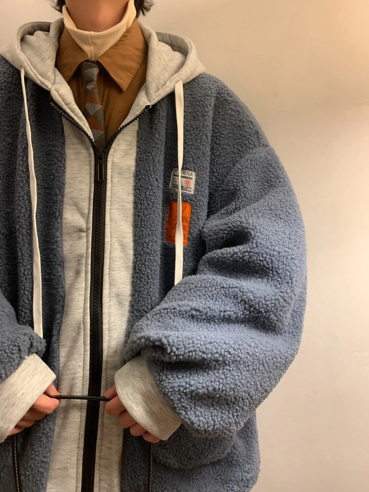 Riolio mens jackets Corduroy Coat Men's Winter Thickened Lamb Wool Stitching Cotton-Padded Coat plus Size Loose Cotton-Padded Jacket Youth Cotton-Padded Coat