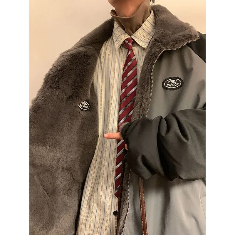 Riolio mens jackets Corduroy Coat Men's Winter Thickened Lamb Wool Stitching Cotton-Padded Coat plus Size Loose Cotton-Padded Jacket Youth Cotton-Padded Coat