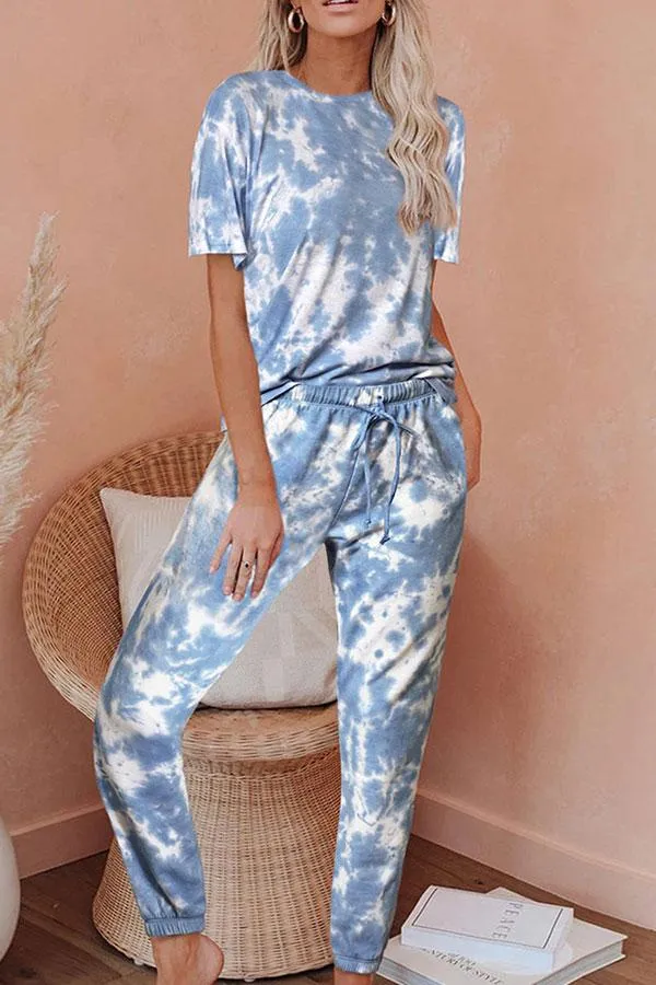 Round Neck Tie Dye Pants Suit