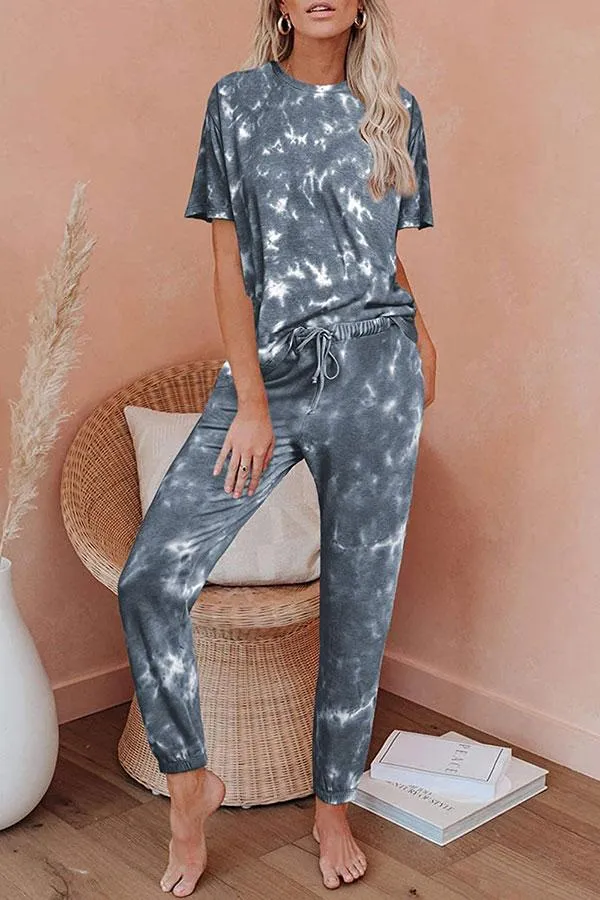 Round Neck Tie Dye Pants Suit